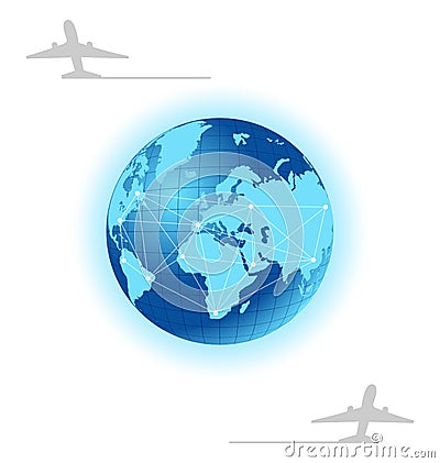 Planet with label plane for design travel brochure Vector Illustration