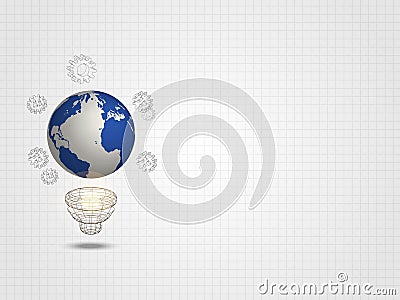 The planet on lightbulb represents concept of engineering and innovation. Technology Background. Cartoon Illustration