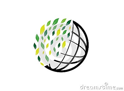 Planet lines with leaves world envirenment care for logo design vector, protect the globe icon, save earth symbol Stock Photo