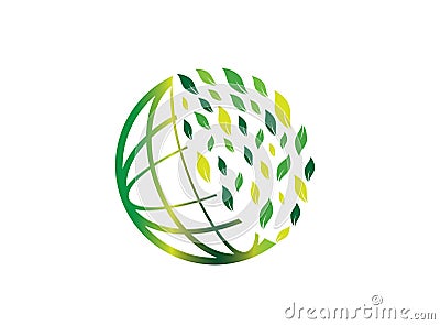 Planet lines with leaves world envirenment care for logo design vector, protect the globe icon, save earth symbol Stock Photo