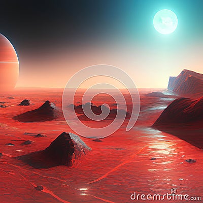 Planet mars 3d illustration, orange red eroded mars surface Cartoon Illustration