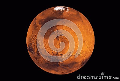 Planet Mars, with a white spot, on a dark background. Elements of this image were furnished by NASA Stock Photo