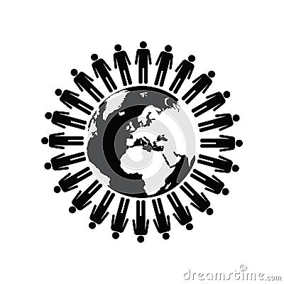 Planet with people black vector Vector Illustration