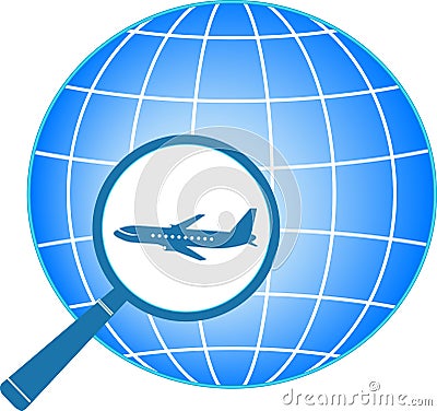 Planet and plane in magnifier Vector Illustration