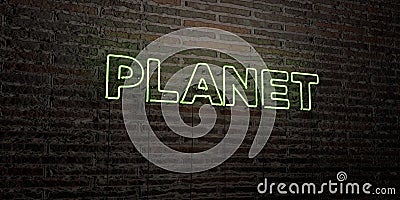 PLANET -Realistic Neon Sign on Brick Wall background - 3D rendered royalty free stock image Stock Photo