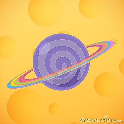 Planet Saturn, Yellow Moon Vector Illustration