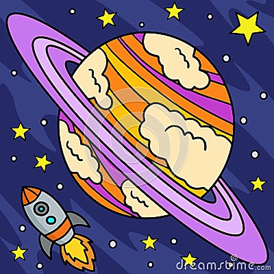 Planet Saturn Colored Cartoon Illustration Vector Illustration