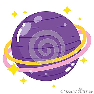 Planet saturn space galaxy astronomy in cartoon style Vector Illustration