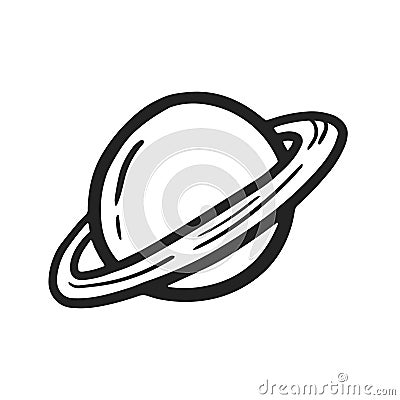 Planet. Saturn planet. Vector linear illustration of Saturn. doodle drawing. planet symbol Vector Illustration