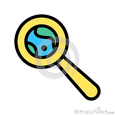 Planet Searching Icon Exploratory Design in Flat Line Color Style Vector Illustration