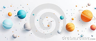 Planet solar system, Simple and colorful 2D illustration of the solar system, displaying planets like Mercury and Uranus in a Cartoon Illustration