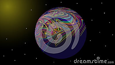 Planet space on colorful background. Colorful ink splash. Nature wallpaper. Marble texture. Wallpaper drawing. Artistic backdrop Stock Photo