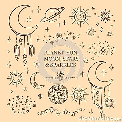 PLANET SUN MOON Astronomic Occult Astrologic Symbol Vector Stock Photo