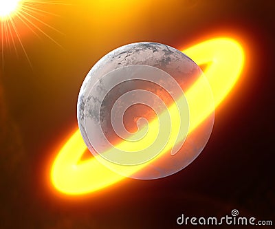 Planet surrounded by a ring of fire, space, science fiction Stock Photo