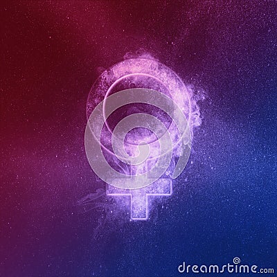 Planet Venus Symbol Red Blue. Venus sign. Abstract night sky background Stock Photo