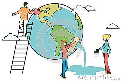 Planet Wide Garbage Disposal Flat Illustration. Arge-scale Cleaning on Planet. People Care about Environment. Use Safe Vector Illustration