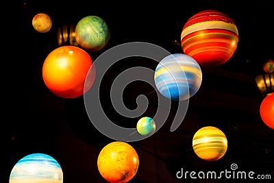 Planetary model on black background Editorial Stock Photo