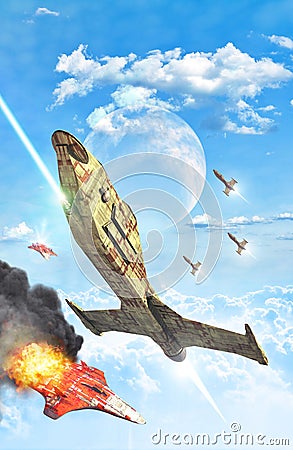 Planetary space battle Cartoon Illustration