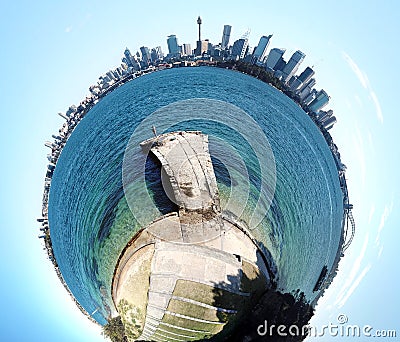 A planetoid of Sydney skyline and harbour Stock Photo