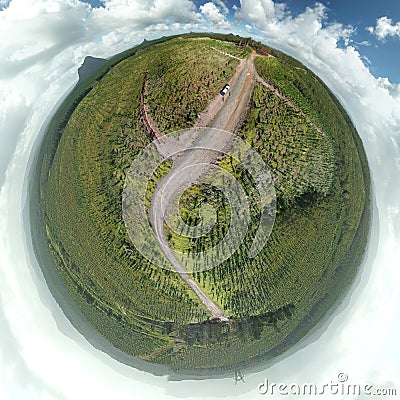 Planetoid view of Glass House Mountains National Park Stock Photo