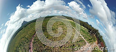 Planetoid view of Glass House Mountains National Park Stock Photo