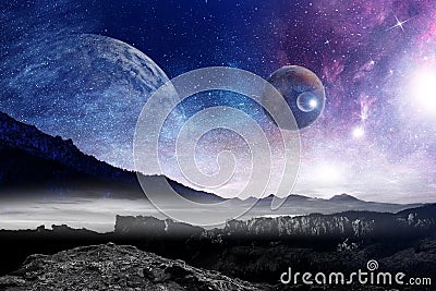 Planets abstract fantasy image with landscape Stock Photo