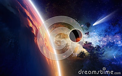 Planets and comet in space Stock Photo