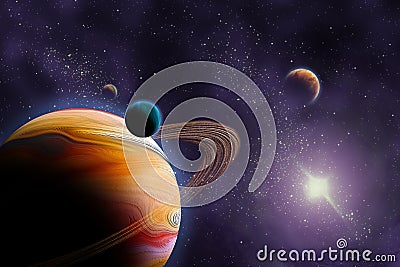 Planets in deep dark space. Cartoon Illustration