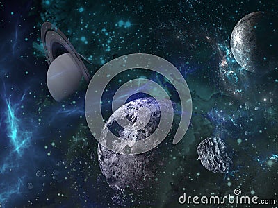 Planets and galaxy, science fiction wallpaper. Stock Photo