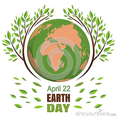 Planets and green leaves. April 22. Happy Earth Day Vector Illustration