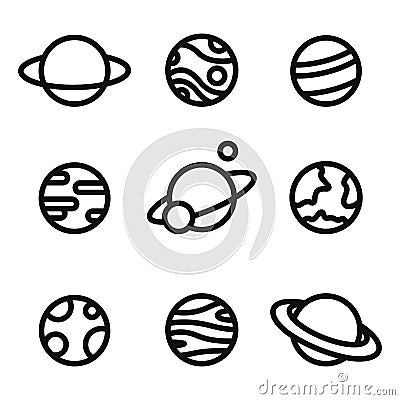 Planets linear icons isolated universe concept Vector Illustration