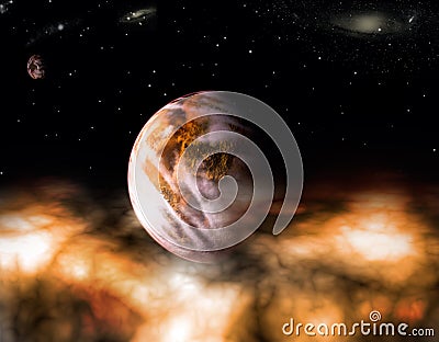 Planets over water Stock Photo