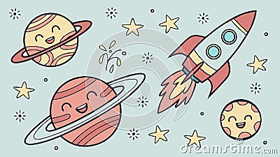 Planets and rocket, space exploration concept vector design Generative AI Vector Illustration