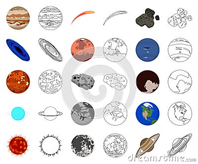 Planets of the solar system cartoon,outline icons in set collection for design. Cosmos and astronomy vector symbol stock Vector Illustration