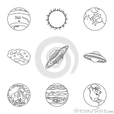 Planets of the solar system. Cosmic objects. Planets icon in set collection on outline style vector symbol stock Vector Illustration