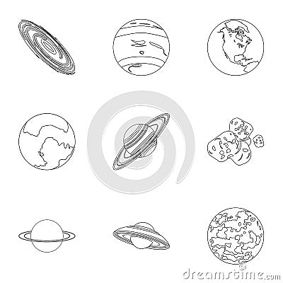 Planets of the solar system. Cosmic objects. Planets icon in set collection on outline style vector symbol stock Vector Illustration