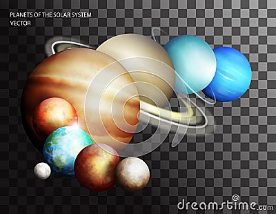 Planets of the solar system isolated on a transparent background. Set of realistic planets vector Vector Illustration