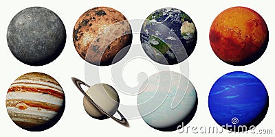 The planets of the solar system isolated on white background Stock Photo