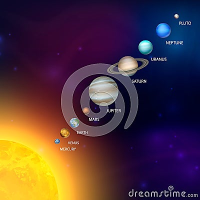 Planets of the Solar System. Vector 3d Realistic Space Planet Set in Space Starry Sky. Galaxy, Astronomy, Space Vector Illustration