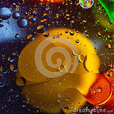 Mixing water and oil on a beautiful color abstract background gradient balls circles and ovals Stock Photo