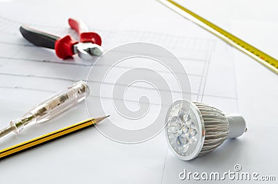 Planing an electrical project in a residential building Stock Photo