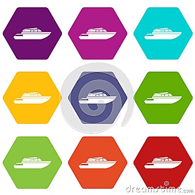 Planing powerboat icon set color hexahedron Vector Illustration