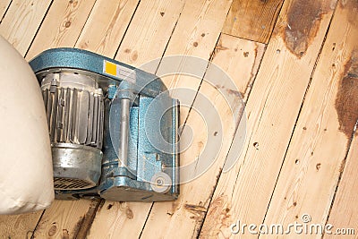 plank floor and grinding machine with copy space Stock Photo