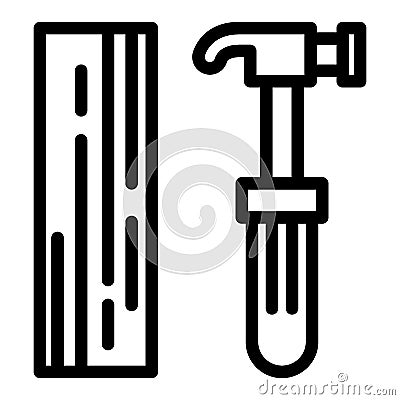 Plank and hammer line icon. Construction vector illustration isolated on white. Work tool outline style design, designed Vector Illustration