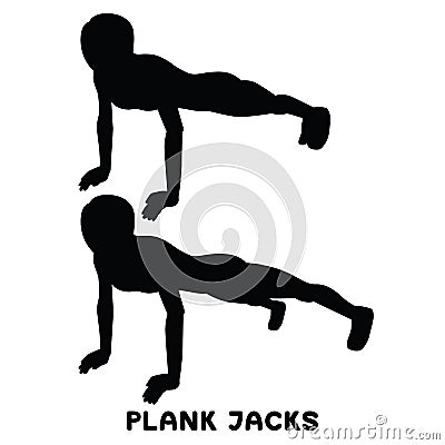PLank jacks. Plank. Planking. Sport exersice. Silhouettes of woman doing exercise. Workout, training Cartoon Illustration