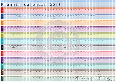 2018 Planner calendar, organizer and schedule with holiday days posted inside Vector Illustration