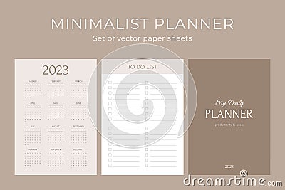 Planner minimal sheets for 2023 year vector template Vector Illustration