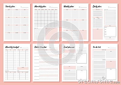 Planner. Weekly and days organizers for schedule list with reminder, checklists, important date and notes. Simple life Vector Illustration