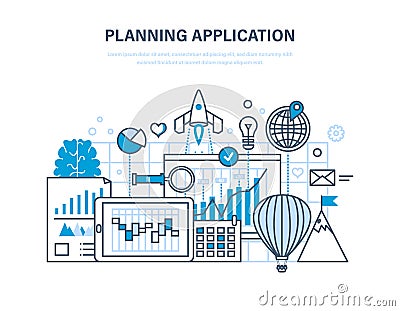 Planning application. Programming and coding online, desktop app development process. Vector Illustration