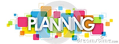 PLANNING banner on colorful squares background Stock Photo